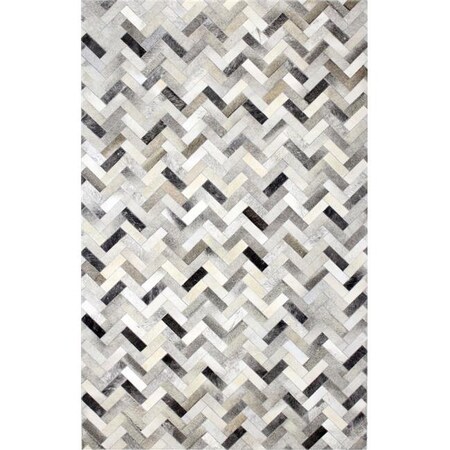 Bashian Bashian H112-ASH-5X8-H12 Bashian Santa Fe Collection Chevron Contemporary Leather Hand Stitched Area Rug; Ash - 5 x 8 ft. H112-ASH-5X8-H12